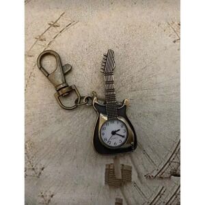 Vintage Style Electric Guitar Keychain Watch Bronze Tone Quartz Analog Novelty